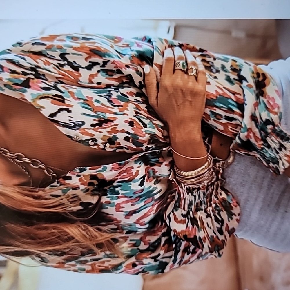 Abstract Print Button Down Blouse